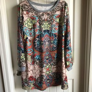 Mandala Pattern Long Sleeve Loose Dress